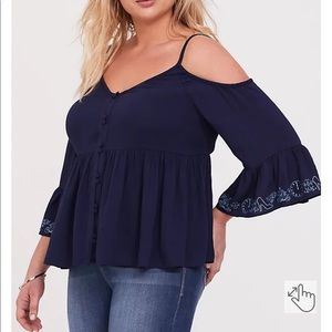 TORRID Disney Cinderella cold shoulder navy babydoll blouse!